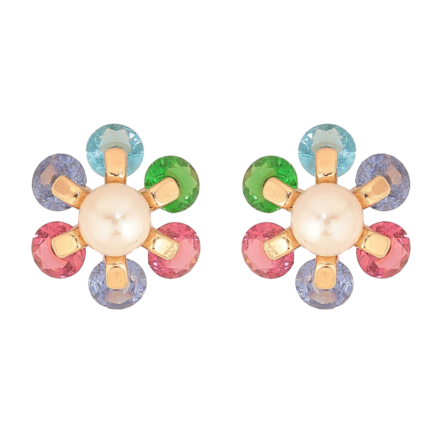 Серьги Xuping цвет Позолота 18К пусеты "Цветочки с разноцветными кристаллами" фото №1