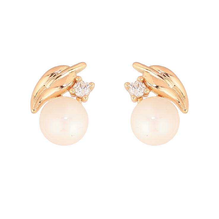 Сережки Xuping колір Позолота 18К пусети "Листочки з кристалами та перлинами" фото №3