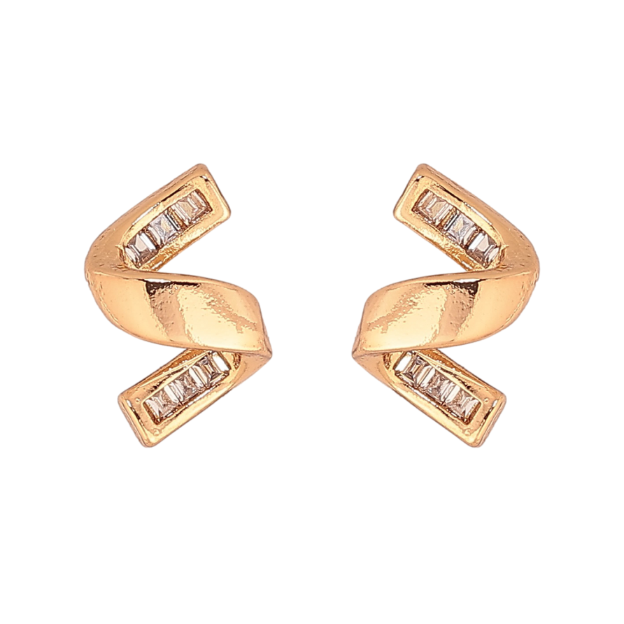 Сережки Xuping колір Позолота 18К пусети "Завитки з кристалами" фото №1