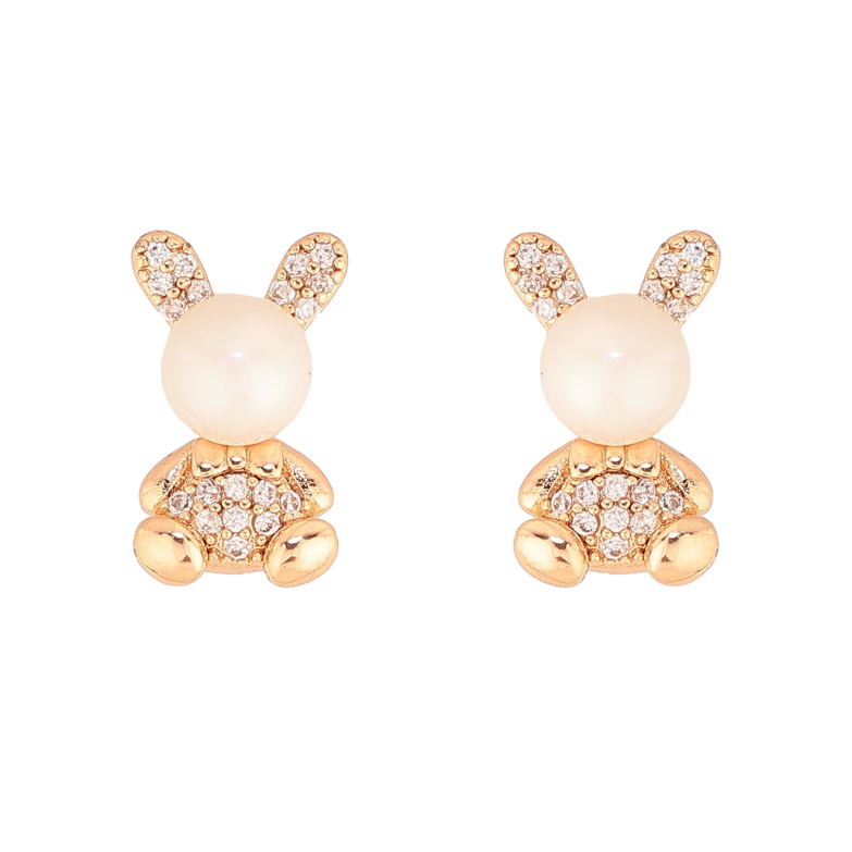 Сережки Xuping колір Позолота 18К пусети "Перлинні зайчики" фото №2