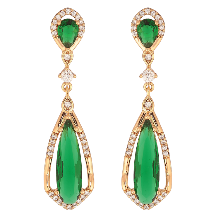 Сережки Xuping колір Позолота 18К пусети "Підвіски із зеленими кристалами" фото №12