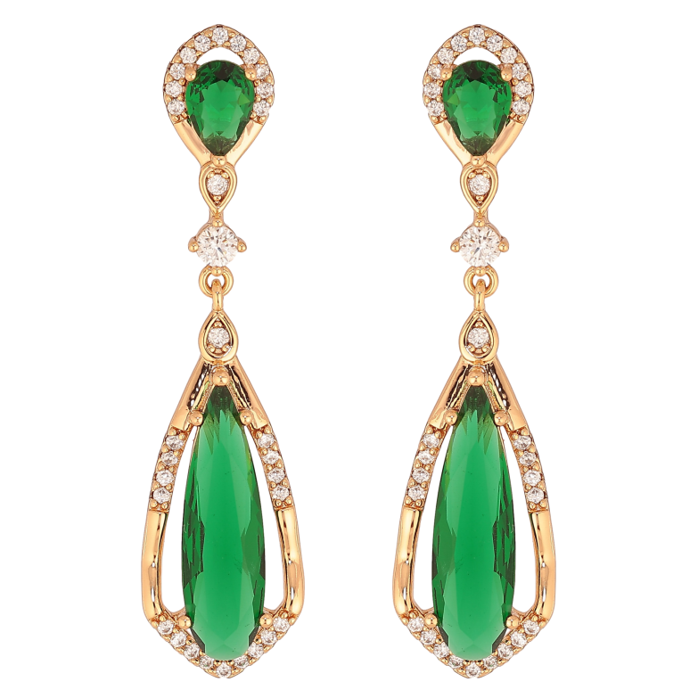 Сережки Xuping колір Позолота 18К пусети "Підвіски із зеленими кристалами" фото №1