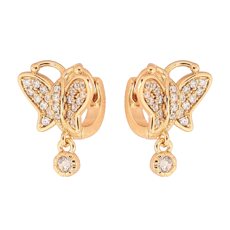 Серьги Xuping цвет Позолота 18К подвески на колечках "Бабочки с кристаллами" фото №5