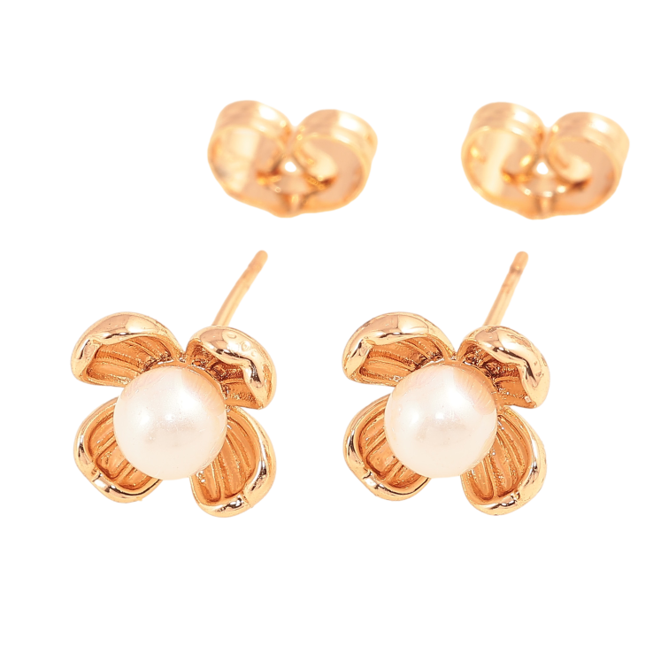 Сережки Xuping колір Позолота 18К пусети "Квіточки з перлинами" фото №4 Сережки Xuping колір Позолота 18К пусети "Квіточки з перлинами" фото №4