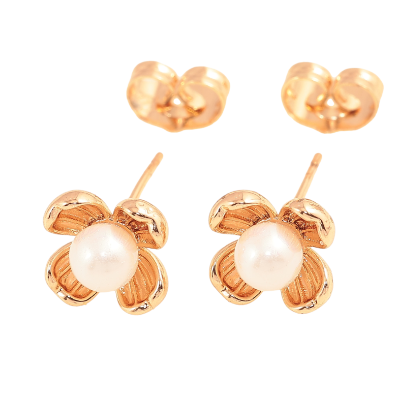 Сережки Xuping колір Позолота 18К пусети "Квіточки з перлинами" фото №4