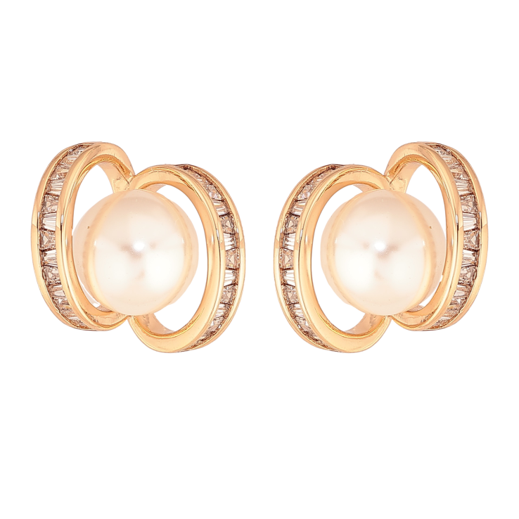 Серьги Xuping цвет Позолота 18К пусеты "Узор с жемчужиной" фото №4