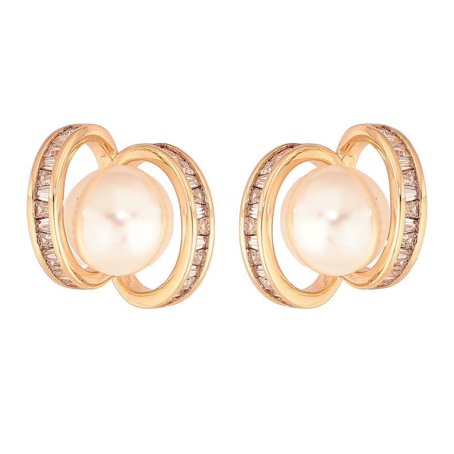 Сережки Xuping колір Позолота 18К пусети "Візерунок з перлиною" фото №1