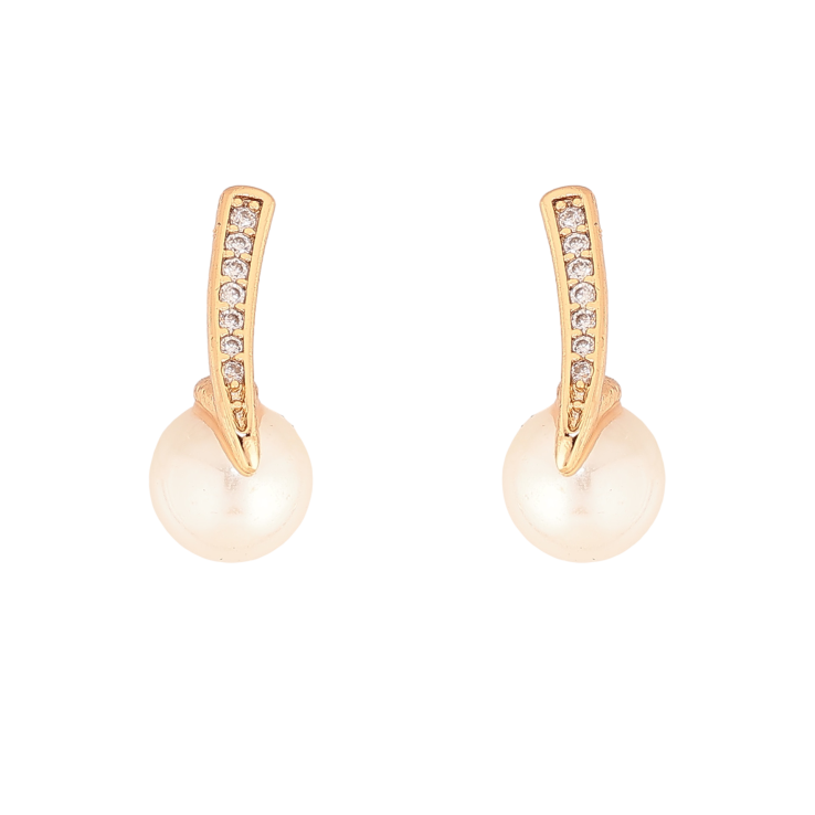 Сережки Xuping колір Позолота 18К пусети "Перлини з кришталевими доріжками" фото №16