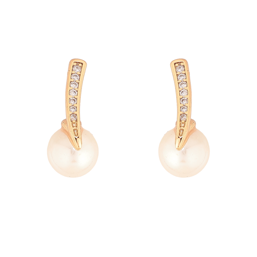 Сережки Xuping колір Позолота 18К пусети "Перлини з кришталевими доріжками" фото №1 Сережки Xuping колір Позолота 18К пусети "Перлини з кришталевими доріжками" фото №1