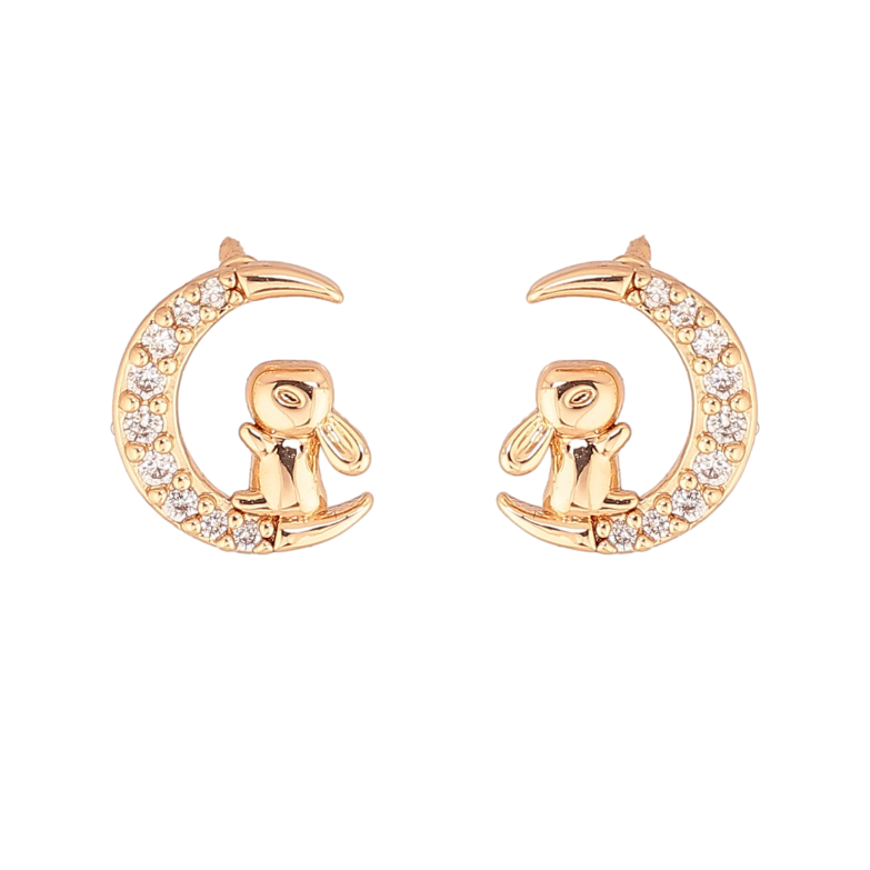 Серьги Xuping цвет Позолота 18К пусеты "Зайка на луне" фото №1