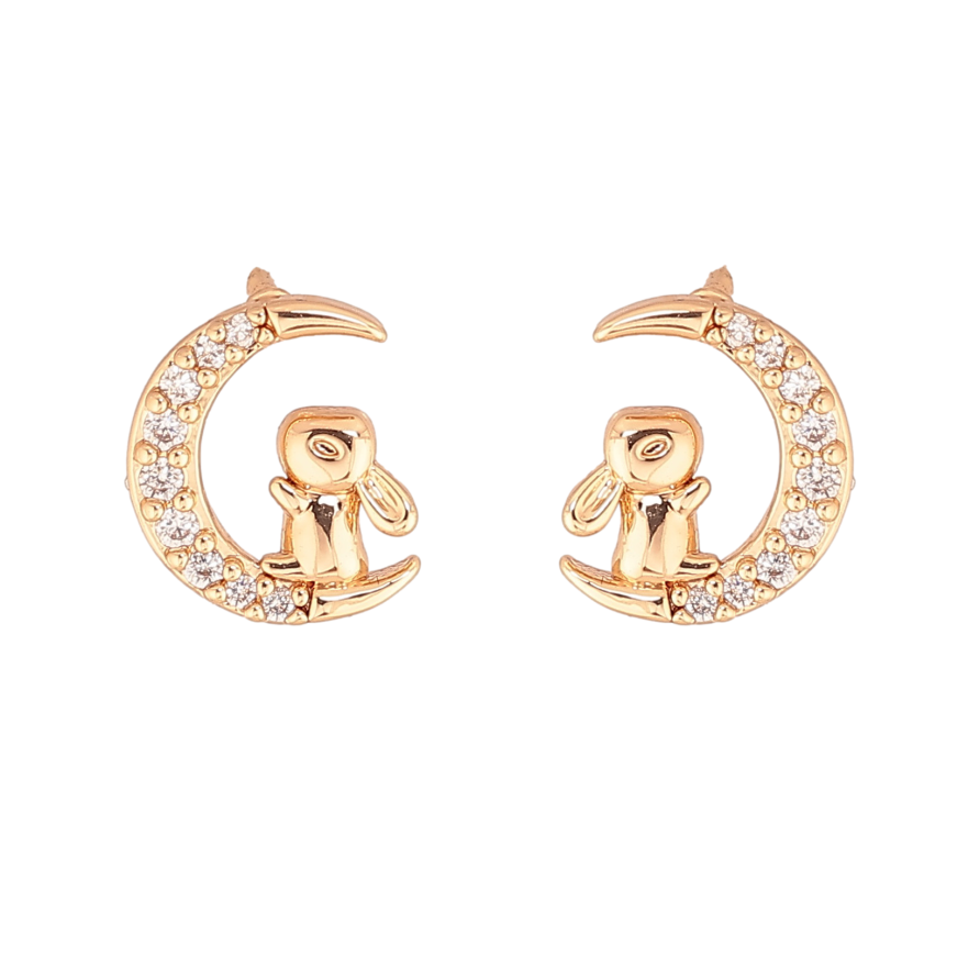 Серьги Xuping цвет Позолота 18К пусеты "Зайка на луне" фото №1
