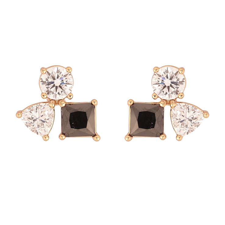 Серьги Xuping цвет Позолота 18К пусеты "Черно-белые кристаллы" фото №18