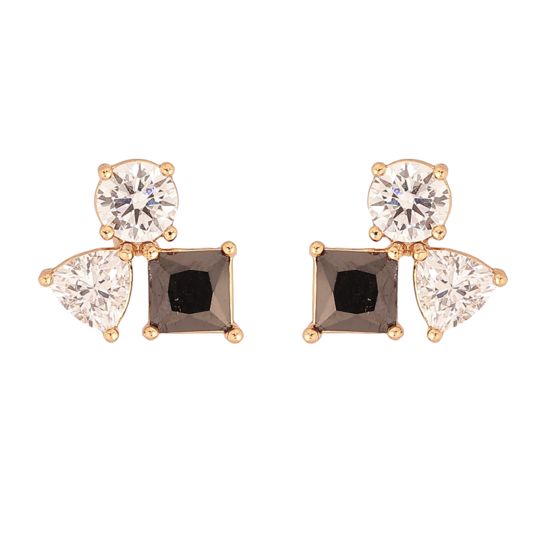 Серьги Xuping цвет Позолота 18К пусеты "Черно-белые кристаллы" фото №1