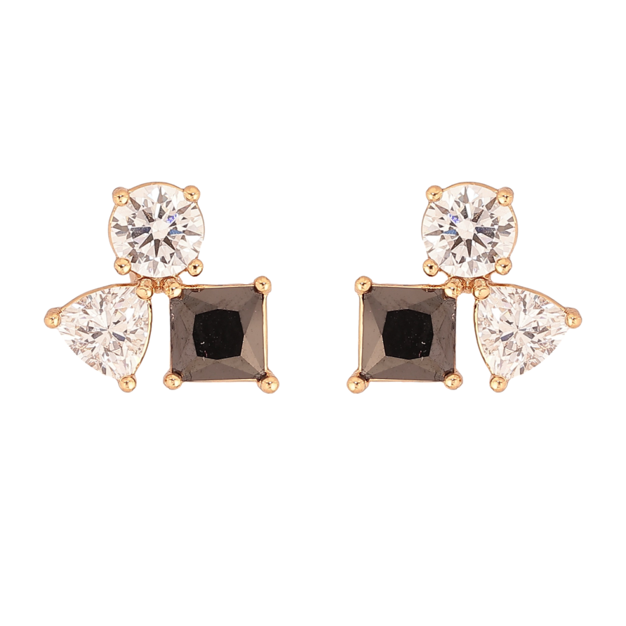 Серьги Xuping цвет Позолота 18К пусеты "Черно-белые кристаллы" фото №1