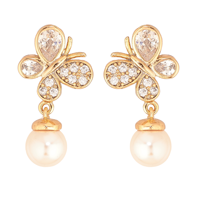 Сережки Xuping колір Позолота 18К пусети "Метелики з перлинними підвісками" фото №2 Сережки Xuping колір Позолота 18К пусети "Метелики з перлинними підвісками" фото №2