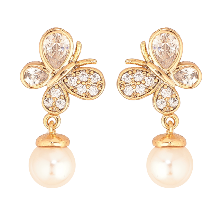 Сережки Xuping колір Позолота 18К пусети "Метелики з перлинними підвісками" фото №1 Сережки Xuping колір Позолота 18К пусети "Метелики з перлинними підвісками" фото №1