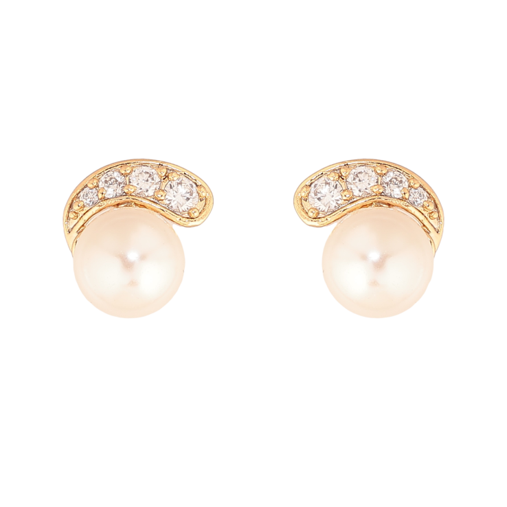 Сережки Xuping колір Позолота 18К пусети "Візерунок з перлинами та кристалами" фото №15