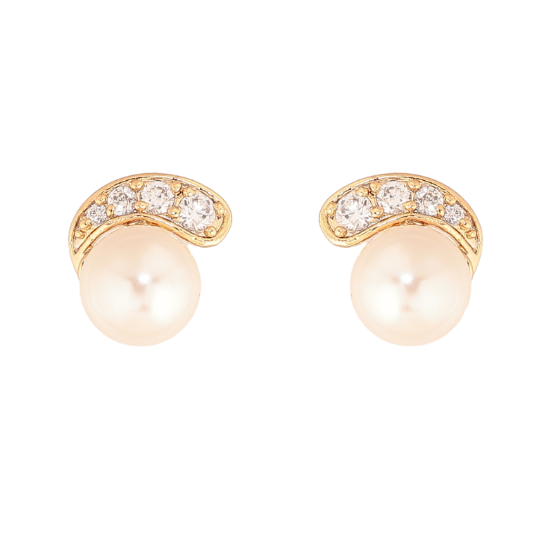 Сережки Xuping колір Позолота 18К пусети "Візерунок з перлинами та кристалами" фото №1