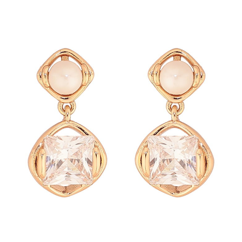 Сережки Xuping колір Позолота 18К пусети "Кристальні підвіски з перлинами" фото №2