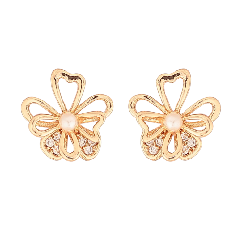 Серьги Xuping цвет Позолота 18К пусеты "Цветочки с кристаллами и жемчужинками" фото №2