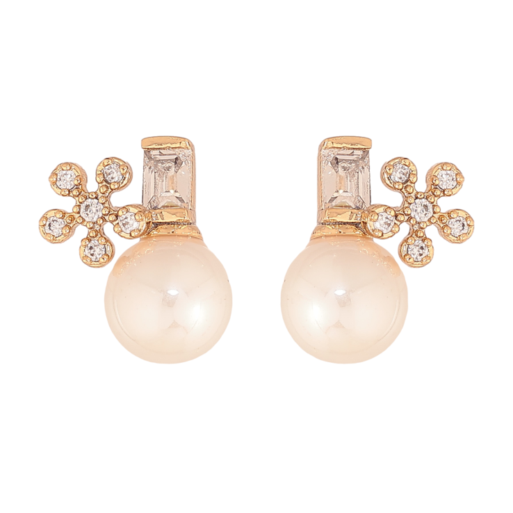 Сережки Xuping колір Позолота 18К пусети "Перлини з кристальними квіточками" фото №9