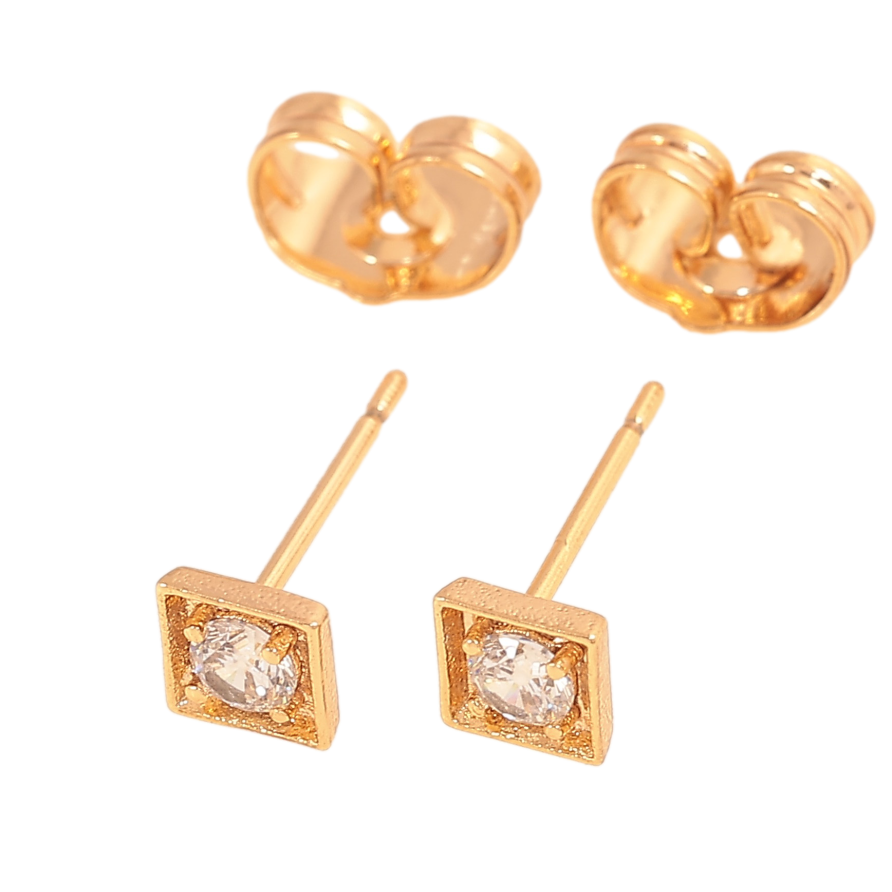 Сережки Xuping колір Позолота 18К пусети "Квадрати з кристалами" 5х5мм фото №1