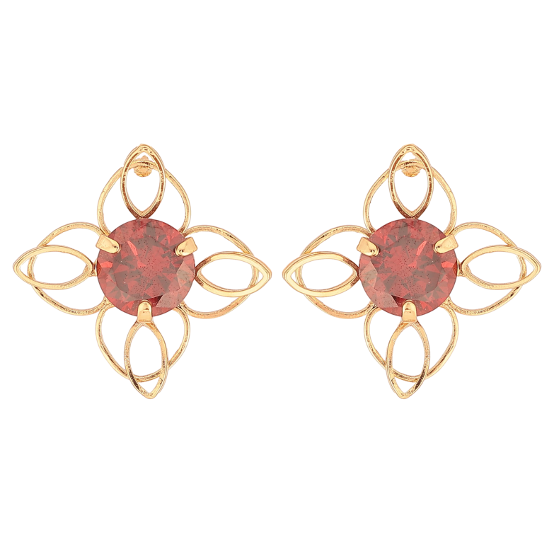 Серьги Xuping цвет Позолота 18К пусеты "Цветочки с красными кристаллами" фото №1