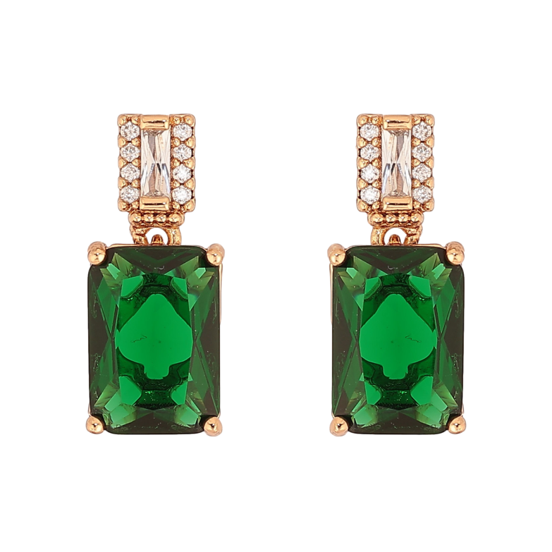 Серьги Xuping цвет Позолота 18К пусеты "Узор с зелеными кристаллами" фото №1