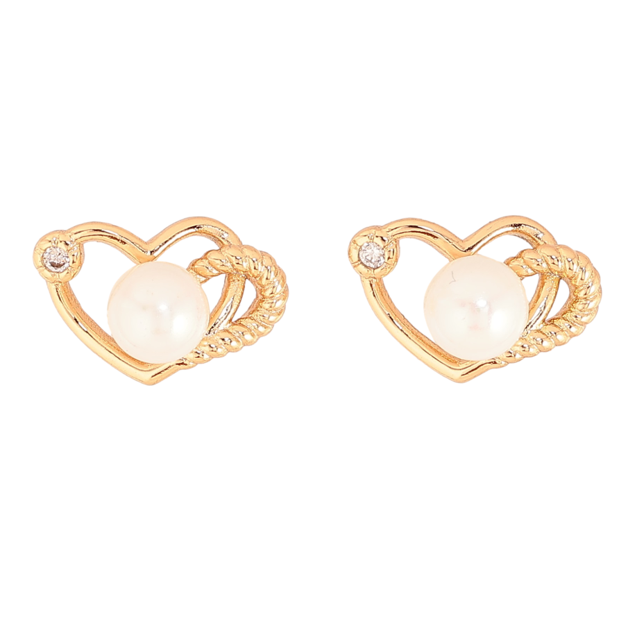 Сережки Xuping колір Позолота 18К пусети "Сердечки з перлинами" фото №1