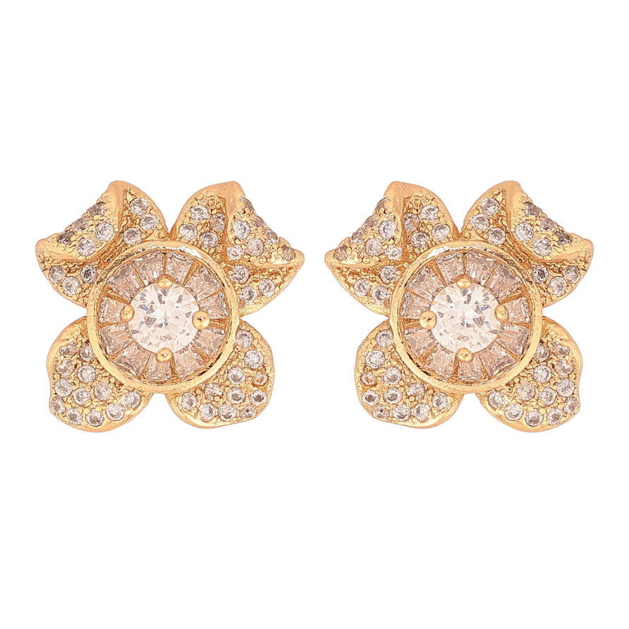 Серьги Xuping цвет Позолота 18К пусеты "Цветочки с инкрустацией кристаллами" фото №1
