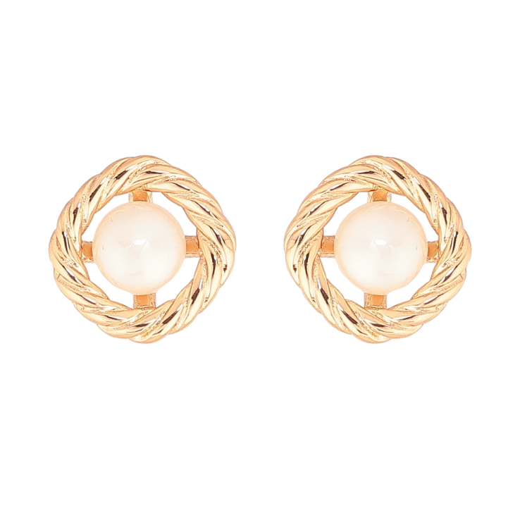 Сережки Xuping колір Позолота 18К пусети "Колечка з перлинами" фото №9