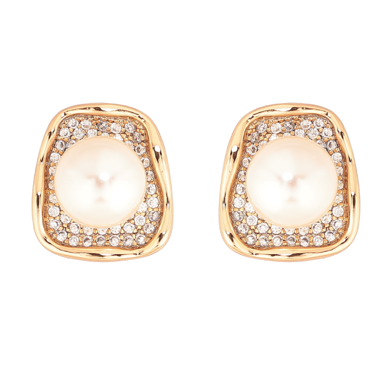 Серьги Xuping цвет Позолота 18К пусеты "Узор с инкрустацией кристаллами и жемчужинами" фото №2