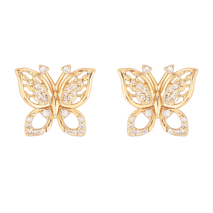 Сережки Xuping колір Позолота 18К пусети "Метелики з кристалами" фото №2