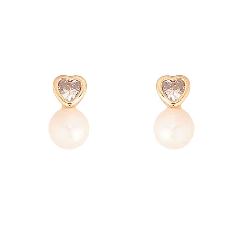 Сережки Xuping колір Позолота 18К пусети "Кристальні серця з перлинами" фото №1