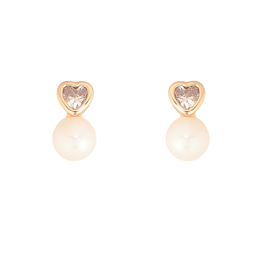 Сережки Xuping колір Позолота 18К пусети "Кристальні серця з перлинами" фото №1