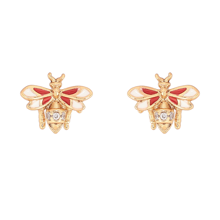 Сережки Xuping колір Позолота 18К пусети "Мушки з емаллю та кристалами" фото №18 Сережки Xuping колір Позолота 18К пусети "Мушки з емаллю та кристалами" фото №18