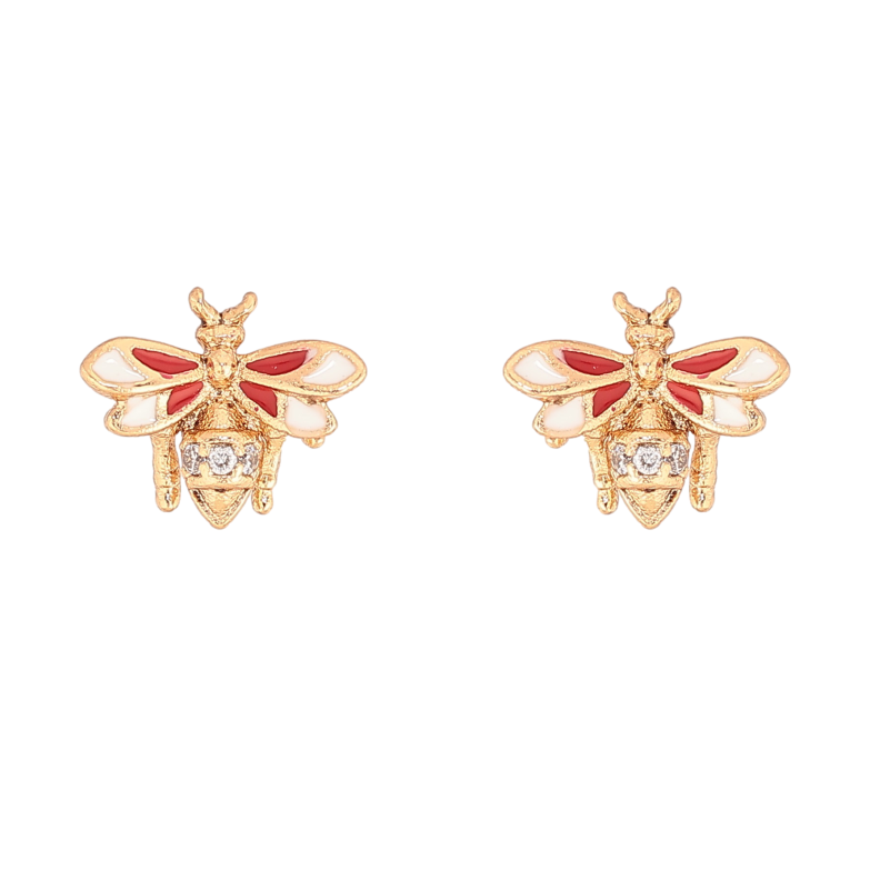 Сережки Xuping колір Позолота 18К пусети "Мушки з емаллю та кристалами" фото №5