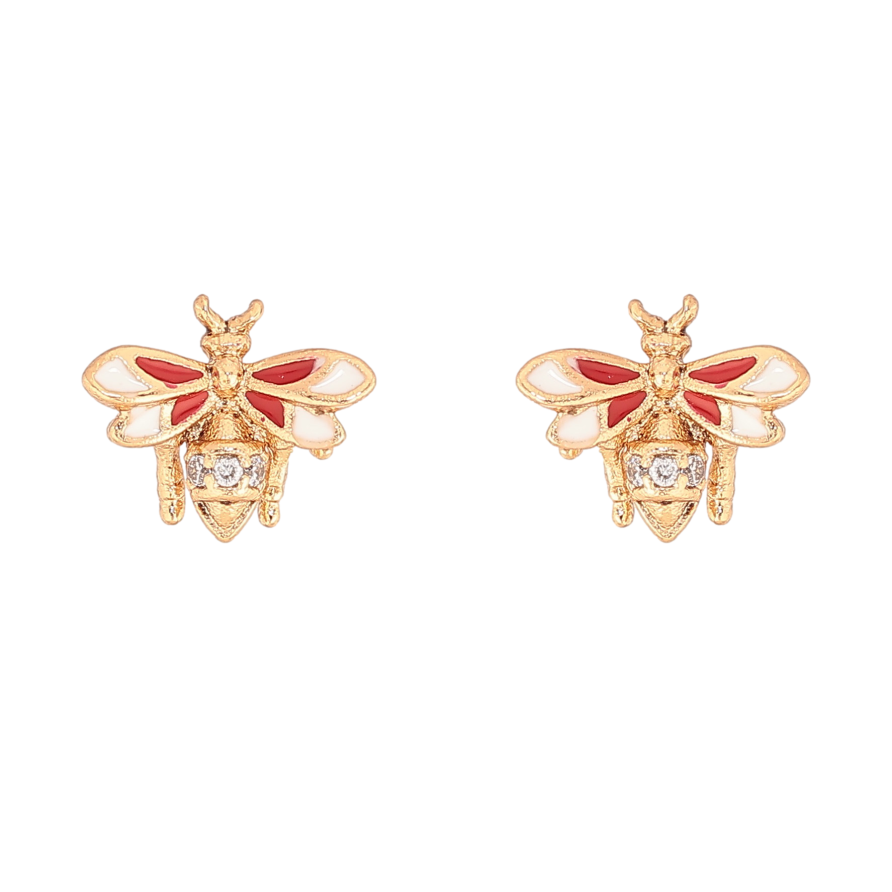 Сережки Xuping колір Позолота 18К пусети "Мушки з емаллю та кристалами" фото №1