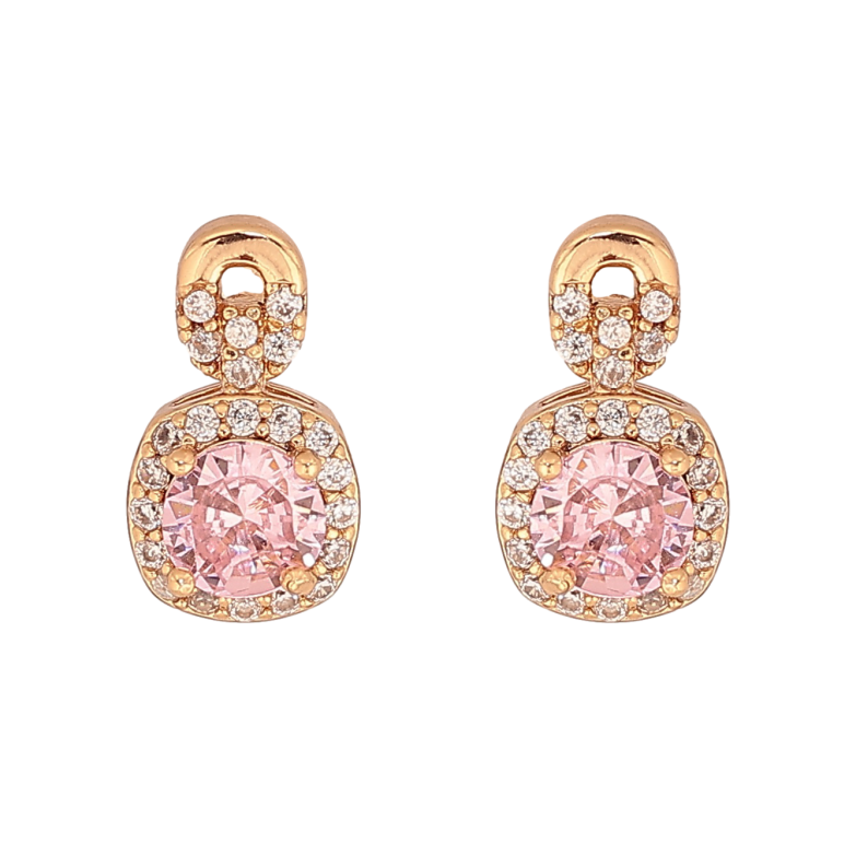 Сережки Xuping колір Позолота 18К пусети "Візерунок з рожевими кристалами" фото №1