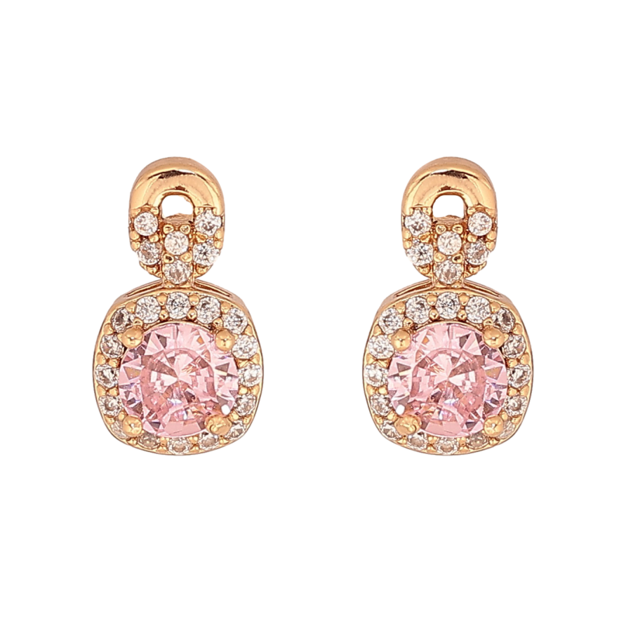 Сережки Xuping колір Позолота 18К пусети "Візерунок з рожевими кристалами" фото №1