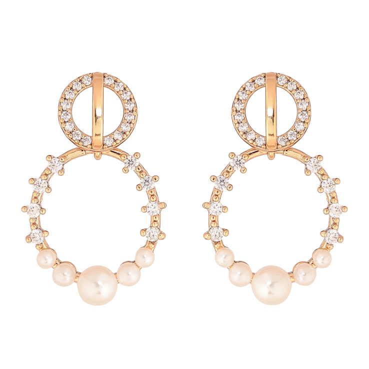 Сережки Xuping колір Позолота 18К пусети "Кільця з кристалами та перлинами" фото №11