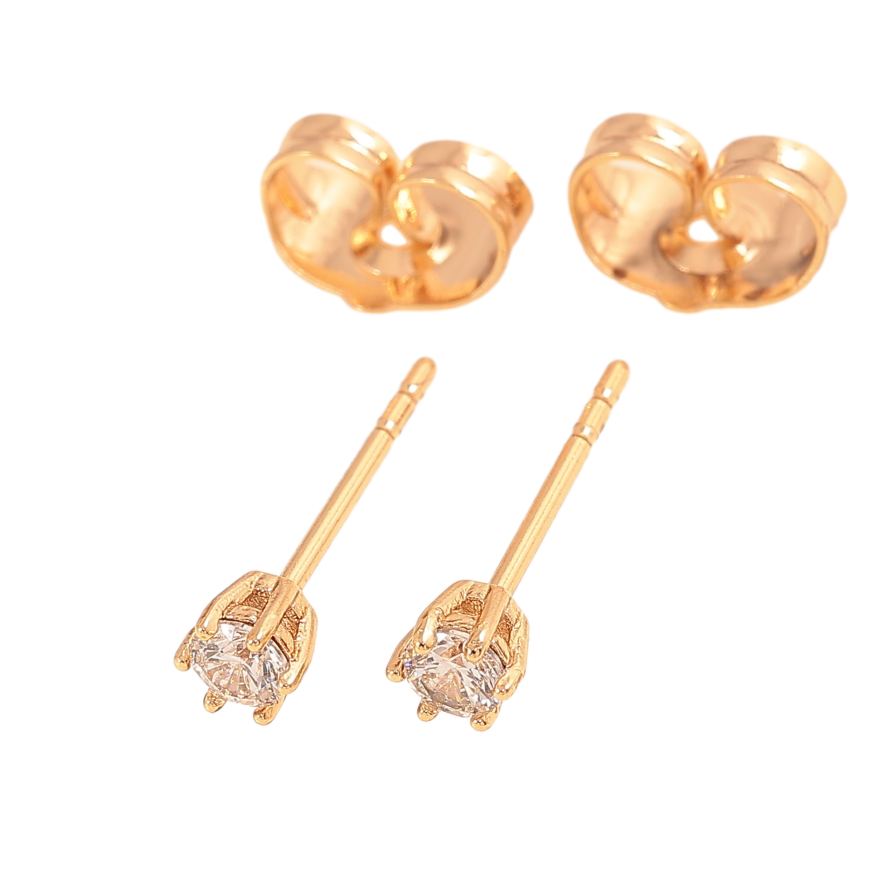 Сережки Xuping колір Позолота 18К пусети "Кристал у 6-ти крапановій оправі" ø 3мм фото №1