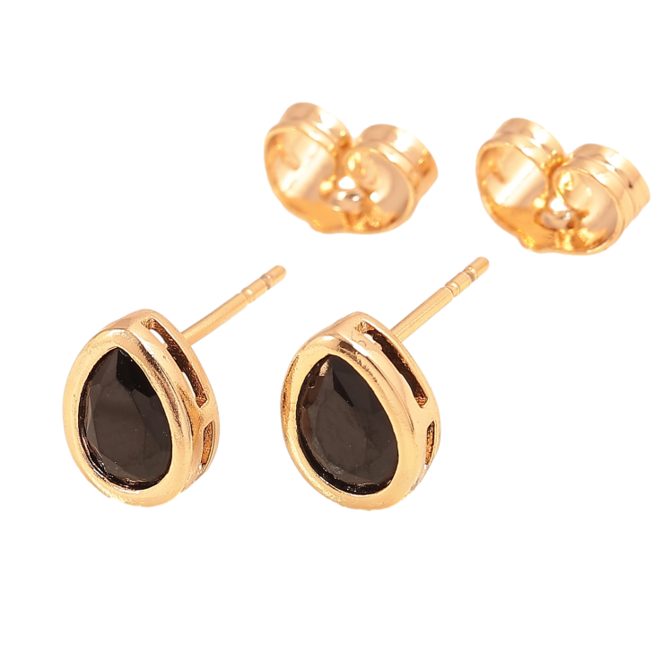 Сережки Xuping колір Позолота 18К пусети "Чорні кристальні крапельки" фото №23