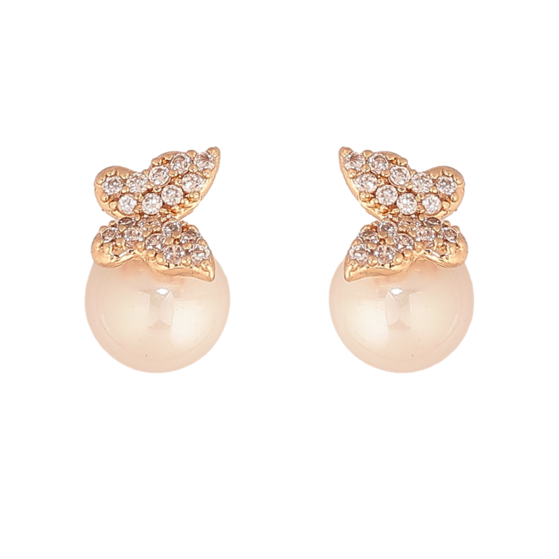 Серьги Xuping цвет Позолота 18К пусеты "Жемчужины с бабочками" фото №1