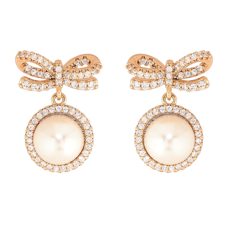 Сережки Xuping колір Позолота 18К пусети "Банти з перлинними підвісками" фото №11 Сережки Xuping колір Позолота 18К пусети "Банти з перлинними підвісками" фото №11