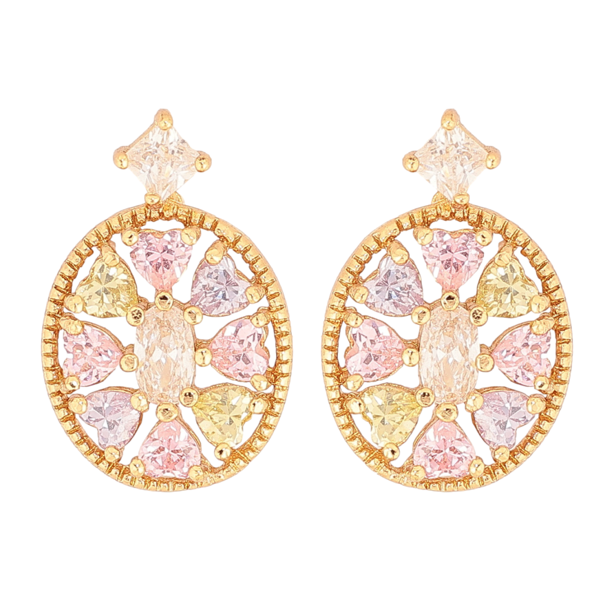 Сережки Xuping колір Позолота 18К пусети "Візерунок з кольоровими кристалами" фото №1