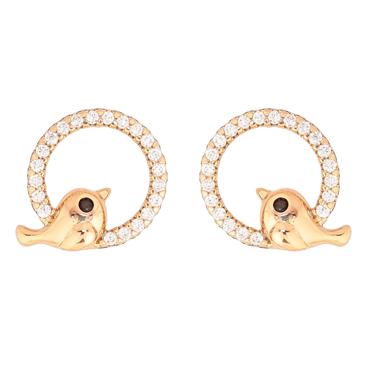 Сережки Xuping колір Позолота 18К пусети "Кільця з пташками" фото №4