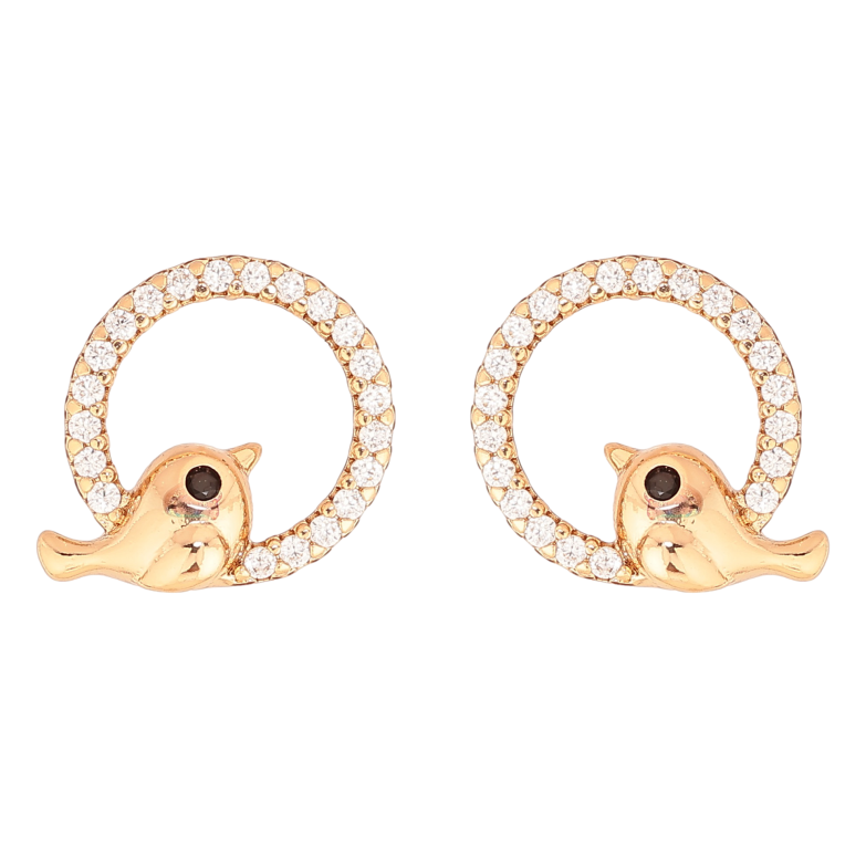 Серьги Xuping цвет Позолота 18К пусеты "Колечки с птичками" фото №1 Серьги Xuping цвет Позолота 18К пусеты "Колечки с птичками" фото №1