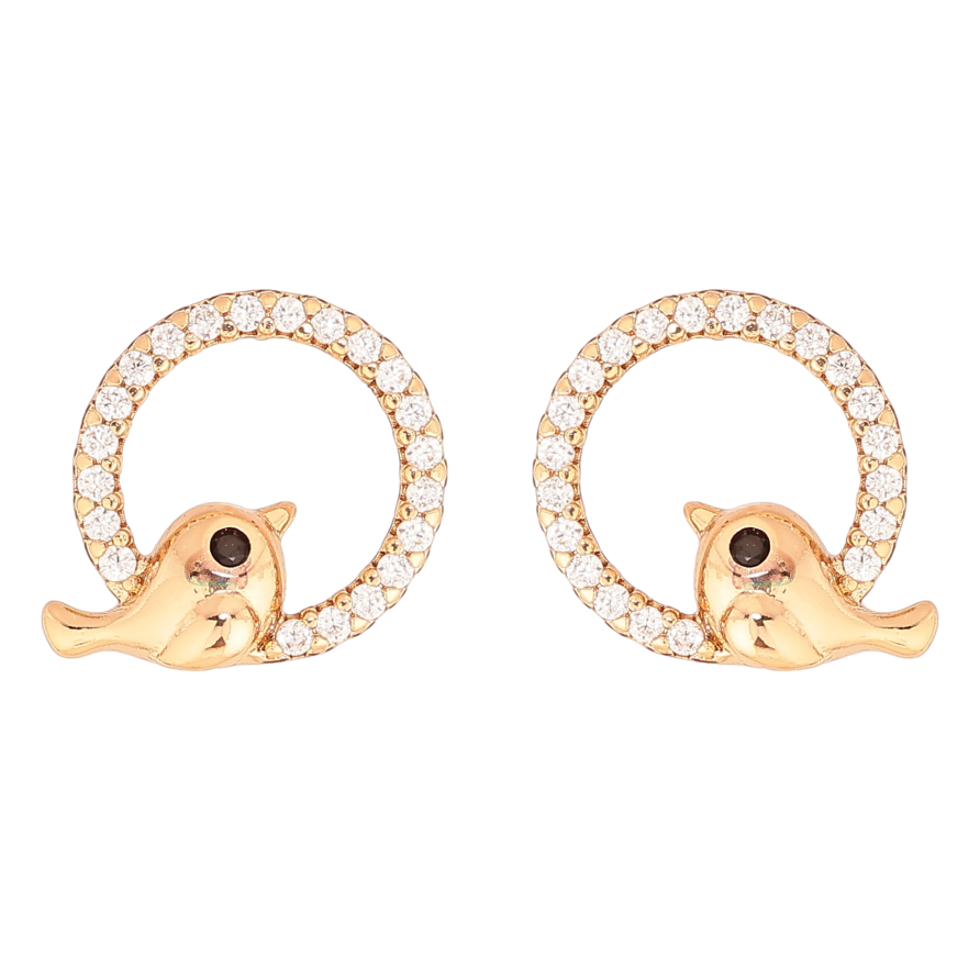 Серьги Xuping цвет Позолота 18К пусеты "Колечки с птичками" фото №1 Серьги Xuping цвет Позолота 18К пусеты "Колечки с птичками" фото №1