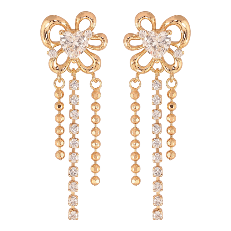 Сережки Xuping колір Позолота 18К пусети "Квіточки з кристальними підвісками" фото №6
